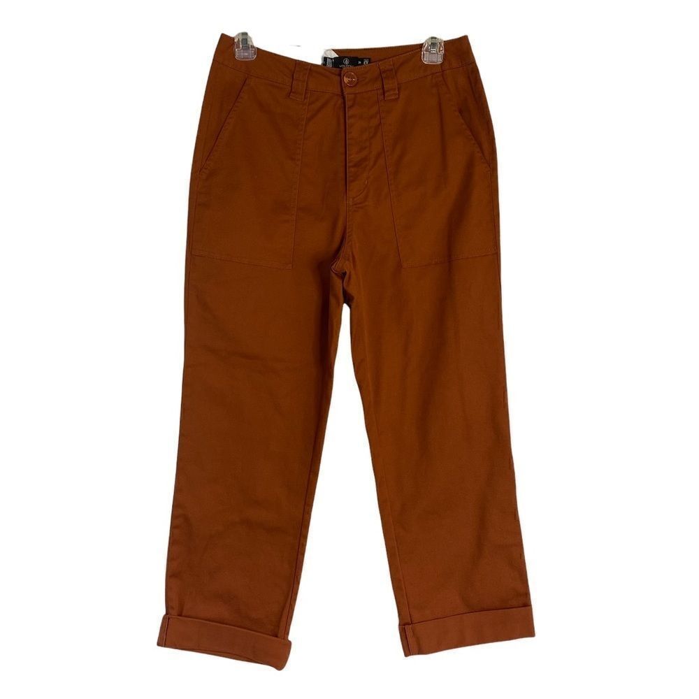 VOLCOM TRUE TO THIS MEN Size 26 Burnt Orange Stretch Casual Pants Chino Cuffed